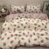 Ensembles de literie Ensemble de couette double face rose fraise Queen Full Single Twin Size Linge de lit Housse de couette Love Heart Sheet Taie d'oreiller 231121