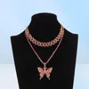 Iced Out Cuban Link Butterfly Set Ice Choker Collier Femme Bling Chain Chain Chocker Hip Hop Pendant Jewelry5134820