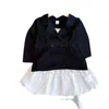 Clothing Sets 2023 Autumn Girl's Long-sleeved Suit Fashion 2-piece Set Coat Chiffon Skirt Children's Clothes For Girls Aged 3-7