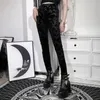 Leggings pour femmes 2023 Sexy Dark Gothic Slim Fleece Legging Femmes Noir Daim Gaufrage Long Skinny Goth Indie Big Flower Imprimé Bas