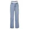 Jeans da donna 2023 donna sexy cava vita alta Casual cintura larga gamba larga Harajuku pantaloni lunghi in denim dritti tinta unita streetwear