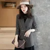 Women's Suits Women Jacket With PU Belt Plaid Grey Color Fashion Casual Style Winter Outer Formal Wear For Office Ladies