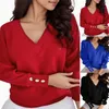Kvinnors blusar långärmad v hals kvinnor blus höst elegant tröja personlig knapp design toppar kvinnlig streetwear pullover