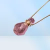 Natural Pink Amethysts Quartz Tiger Eye Stone Parfym Bottle Pendant Necklace Gold Crystal Essential Oil Diffuser Vial Jewelry7735752