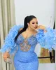 2023 Mermaid Sky Blue Prom Dress Beaded Crystals Feather Formal Party Evening Second Reception Birthday Engagement Bridesmaid Gowns Dresses ZJ002