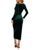 Sukienki swobodne Autumn Velvet Bodycon Black Midi dla kobiet Ruch z długim rękawem Slim Fit Even Endera Party Club odzież 230421