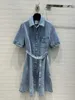 23SS Women Designer Ubranie Letnie sukienki Sukienka Kobieta w stylu Vintage Water Dżinsowa koszula krótkie rękawe