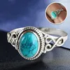 Wedding Rings Wholesale Retro Antique Natural Stone Ring Fashion Jewelry Green Turquoises Finger For Women Anniversary Gift