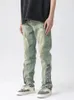 Mäns jeans fläckade män smala solid europeisk stil retro hög midja harajuku punk fitness asymmetrisk stretchig denim streetwear