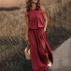 Casual Dresses 2023 Summer Women's Fashion Round Neck Sleeveless Spring Street Style Sexig delad Solid Commuter Long 4XL