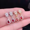 Boucles d'oreilles pendantes mode grâce goutte d'eau naturel rouge rubis pierre précieuse 925 argent femme fête bijoux