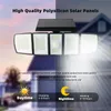 مصابيح الجدار الشمسي 300 IP65 في الهواء الطلق IP65 مستشعر الحركة المضاد للماء ضوء الشارع 360 درجة قابلة للتعديل 5 رؤوس مصباح أمان زاوية واسعة لحديقة فناء الفناء