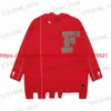 Мужские свитера RAF SIMONS Vintage Badge Damaged Нерегулярные свободные красные свитера Вязаные мужские и женские повседневные толстовки высшего качества T231121