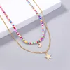 Pendant Necklaces Color Soft Terracotta Bohemian Double Layer Personality Glossy Star Moon Necklace 11g 38cm 45cm Gifts For Women