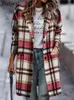 Misturas de lã feminina outono longo casaco feminino manga xadrez listrado impressão senhoras casacos moda casual solto mulher 2023 231120