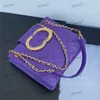 24C Big Logo Designer Women Leather Shoulder Bag 20cm Calfskin Diamond Gold Hardware Metallic Buckle Luxury Handbag Matelasse Chain Crossbody Bbags Sacoche Purple