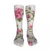 Мужские носки розовые розы, новинка до щиколотки, унисекс, до середины икры, толстые вязаные, мягкие, повседневные