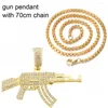 Colares Pingente Rap Iced Out Cuban Chain Gun Mens Colar Colgante Hip Hop Jóias De Ouro 24k Banhado Gargantilha Prata Pendentif