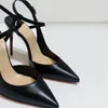 Sandales Printemps et Automne Saison Noir Lacets Super Haut Talon Sexy Mince Pointu Rouge Chaussures Tempérament Femmes