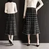 Röcke Vintage Winter Schwarz Plaid Tweed Rock Frauen Midi Lang Hohe Taille A-Linie Gestrickte Büro Damen Plus Größe Schlanke Arbeitskleidung