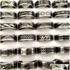 Band Rings Wholesale 30Pcs Black Lines Stainless Steel Mix Men Women Party Gifts Fashion Punk Retro Jewelry Drop Delivery Rin Dhgarden Dh3Zg