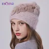 BeanieSkull Caps ENJOYFUR Frauen Winter Flauschige Angora Hut Mit Echt Nerz Pelz Blume Weibliche Mode Luxus Warme Gestrickte Wolle Casual 231120