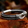 Link pulseiras simples preto 316l aço inoxidável torcido pulseira de couro pulseiras para homens feminino personalizado retro festa jóias presente