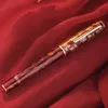 Penne stilografiche Hongdian N8 Penna stilografica Red Resina acrilica Foglia d'acero Intaglio Cap EF / F Pennino Trim Penna per scrittura liscia con penne regalo convertitore 230421