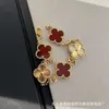 Four Leaf Laser Five Female Plated 18K Rose Gold Natural Red Chalcedony Car Flower Lucky Grass Bracelet