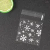 Christmas Decorations 50Pcs Snowflake Plastic Candy Cookie Biscuits Snack Packaging Bag Adhesive Gift Bags For Home Wedding Birthday Party