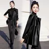 Women's Leather Fashion Soft Casual Jacket Coat 2023 Spring And Autumn Lace-up Waist-Controlled Slimming Temperament Slim Fit Versat