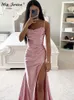 Casual Dresses Solid Satin Backless Side Split Maxi Dress Women 2023 Summer Sexy Slim Off Shoulder Ruched Bodycon Female Party Evening