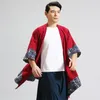 Men's Jackets #4202 Red Black Kimono Jacket Men Harajuku Streetwear Traditional Chinese Male Casual Linen Asymmetric Coat Open Stitch