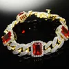 Bracciale rosso da uomo con catena cubana Miami lucida, set in argento 925 con diamante pieno