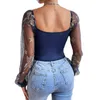 Womens TShirt Long Mesh Sleeve Corset Top V Neck Patchwork Streetwear Going Out Party Sexy Bustier Spliced Design Cropped Tops 230420