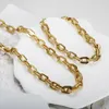 Necklace Earrings Set Stainless Steel Texture Chain Jewelry Punk Chunky Choker Heavy Gold Color Link Bracelet For Men Women
