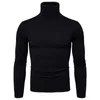 Men's Sweaters Fashion For Winter High Neck Slim Fit Casual Warm Knitted Pullovers Tops Solid Grey Black Color Men Clothing