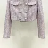 Manteau/jupe lilas à Double boutonnage en Tweed pour femmes, tricots à la mode, Style rétro, tempérament