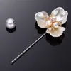 Pins Brooches Rinhoo Imitation Pearl Shell Camellia Flower Brooch For Women White Floral Petal Bouquet Long Needle Shirt Collar Lapel Pin Gift Z0421