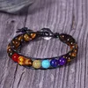 Strand Boho Leer 7 Chakra Natuursteen Kralen Wrap Charm Armbanden Voor Vrouwen Mannen Energie Healing Yoga Sieraden Paar Geschenken