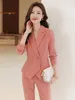 Damen Zweiteilige Hose Chic Damen Jacke 2-teiliges Set 2023 Herbst Lässig Schwarz Rosa Marine Blazer Anzüge Büro Damen Formelle Arbeit Business