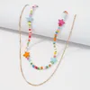 Chains Lalynnly Sweet Double Layer Bohemia Style Star Rice Bead Necklace For Women Fashion Beaded Jewelry Holiday Gift Wholesale N9219