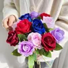 装飾的な花1/5pcsシミュレーションレッドローズ人工偽の花の結婚式ブライダルブーケPO小道具バレンタインデイパーティーホームルーム