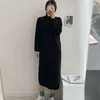 Casual klänningar kvinnor tröja klänning elegant vintage chic höst vinter koreanska modekläder solid sköldpadda hals Vestido midi