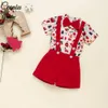 Kledingsets Ceeniu 0-18M My First Christmas Baby-outfits Jongens Rode Strik Kerstprint Body en Overalls Shorts Jaar Babykostuum 231120