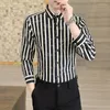 Men's Casual Shirts Spring And Autumn Cardigan Single Breasted Polo Collar Stripe Letter Geometric Pattern Printed Long Sleeve Shirt Tops