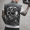 Hommes Gilets Printemps Hommes Biker Locomotive Sans Manches Jean Veste Crâne Moto Punk Top Gilet Hip Hop Trou Déchiré Hommes Denim 230420