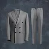 Costumes Homme Laine Homme 3 Pièces Costume Double Boutonnage Mariage Marié Porter Gris Slim Fit Haute Qualité Blazer Gilet Pantalon Normal Quotidien Vêtements