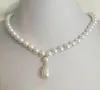 Choker Woman Jewelry Necklace 3mm 4mm 5mm - 14mm Round Bead Bright White Natural SOUTH SEA SHELL PEARL 15mm Pendant 18'' 45cm