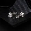 6mm 노란색 화이트 골드 도금 925 스털링 실버 블링 클리어 CZ Square Earrings 스터드 남성 여성 선물